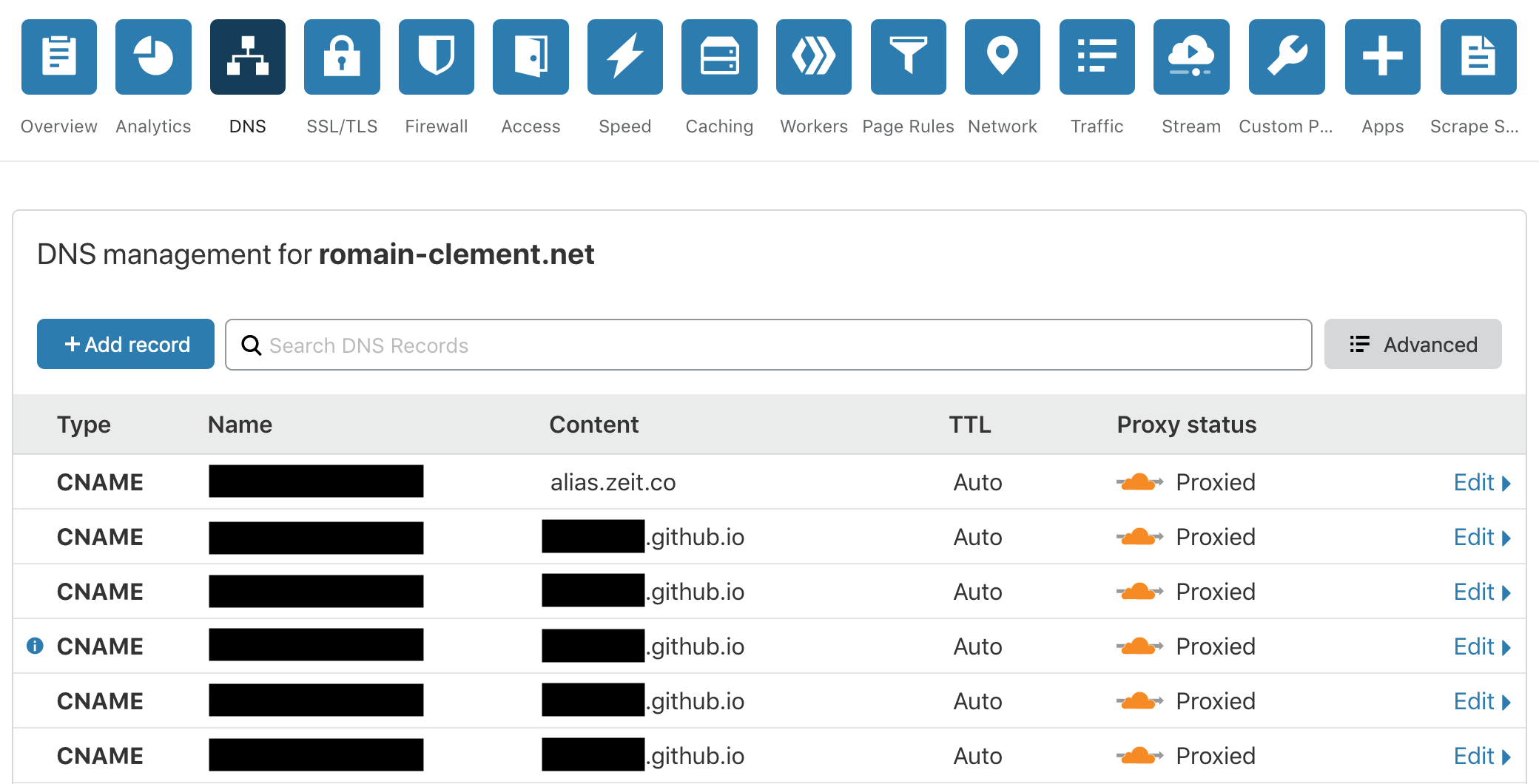 Cloudflare DNS Entries